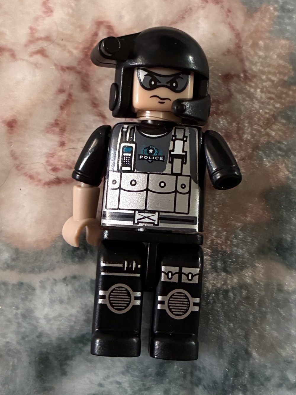 Black Tactical Minifigure with Helmet and Printed Gear
